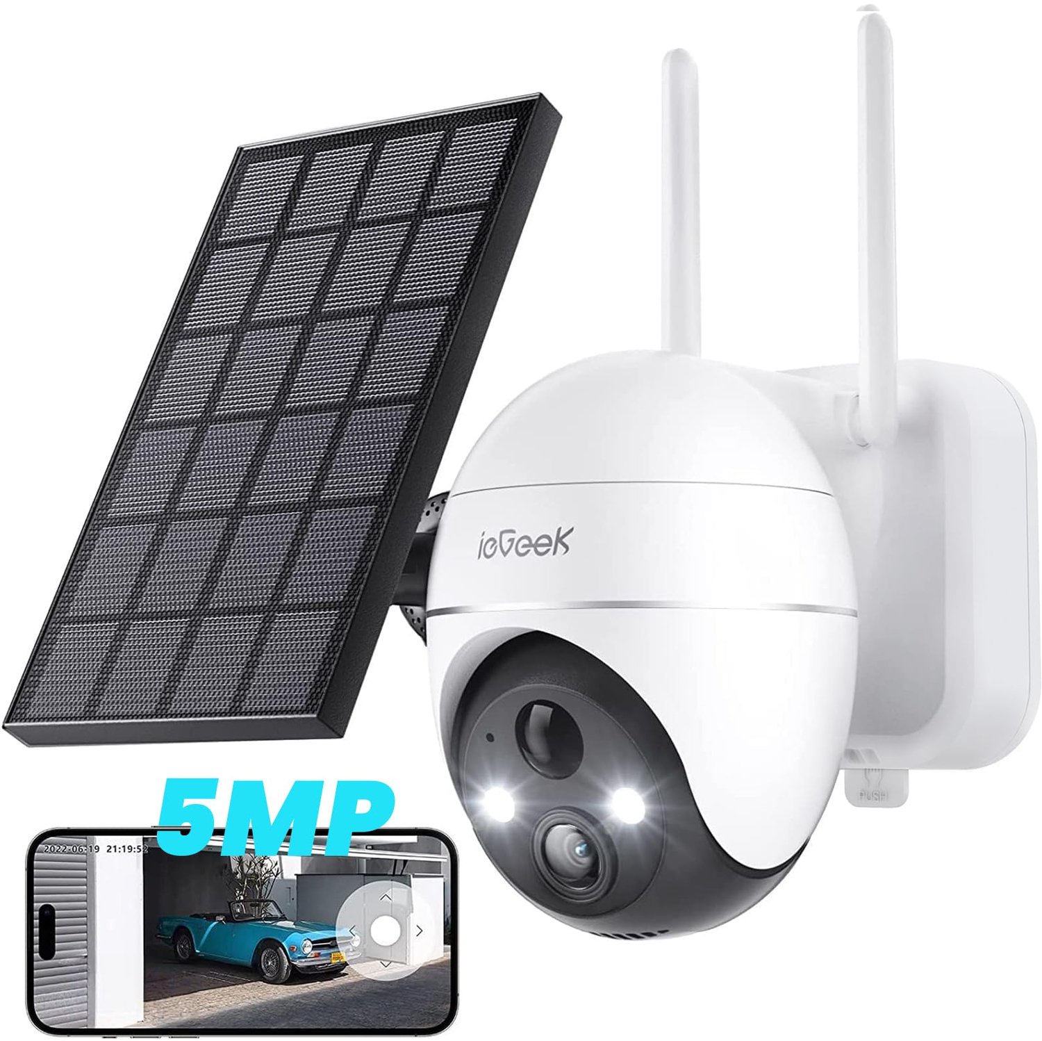 ieGeek 5MP Beveiligingscamera Buiten met Zonnepaneel – 9000mAh Accu – 355°/120° PTZ – 30m Kleurennachtzicht – PIR Bewegingsdetectie
