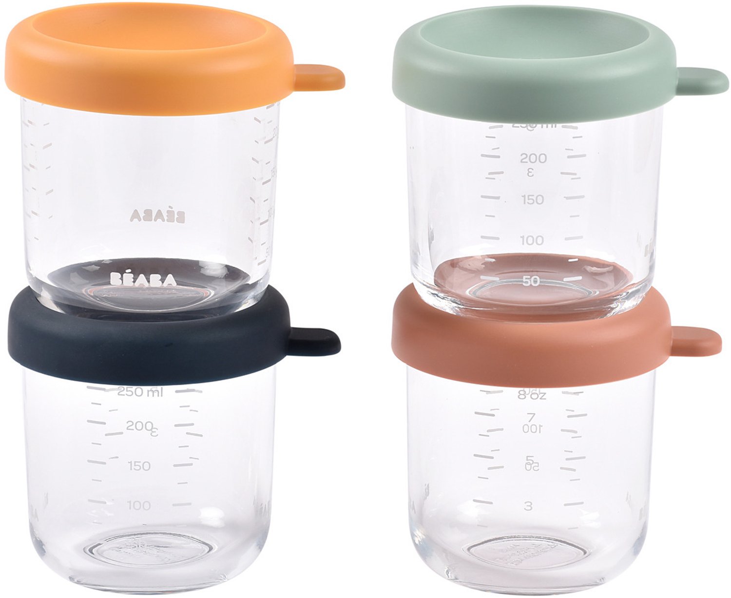 Béaba Set Glazen Bewaarpotjes - 4 x 250 ml - Hittebestendig & Hermetisch - Colormix