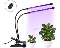 Chargeluxe Groeilamp voor Planten - LED Kweeklamp met Klem - Plantenlamp voor Kamerplanten - Grow Light met 2 Flexibele Armen - Timer 3/9/12 uur - Dimbaar - Rood en Blauw Licht - Kweeklampen Binnen - Bloeilamp - Incl. USB-adapter