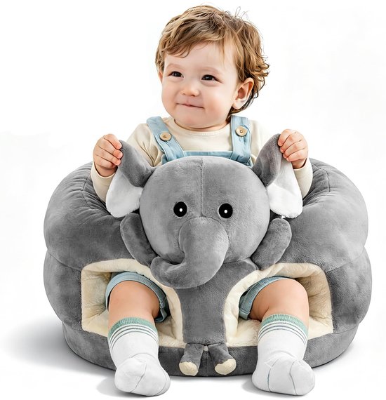 Pluche Baby Zitstoel Olifant - Ergonomisch Babykussen voor Leren Zitten (5-24 Maanden) - Grijs - Gebruik Onder Toezicht — afbeelding 2