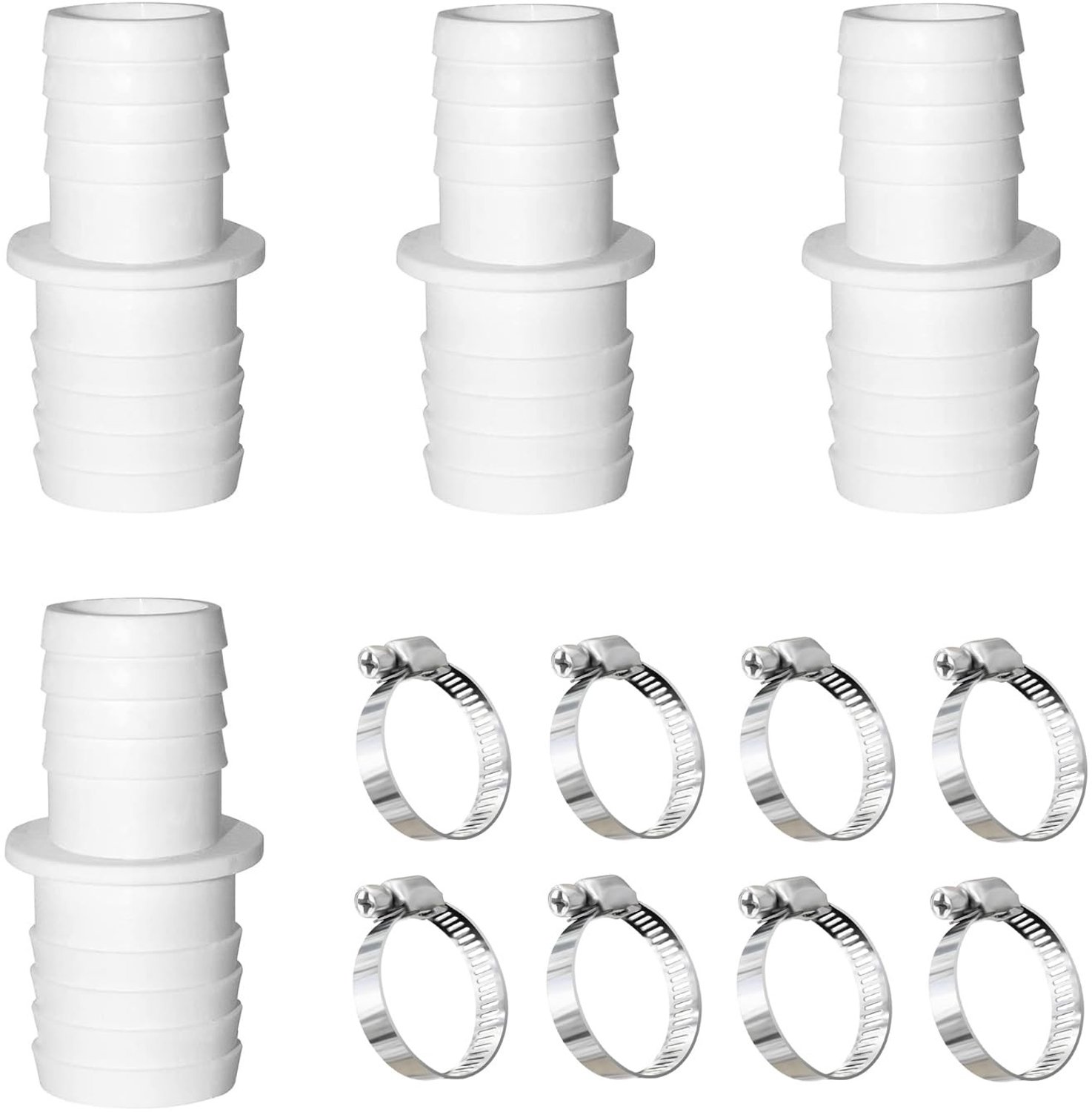 Aansluiting zwembadslang 38 mm - Slangadapter - 4 stuks - Wit - Roestvrij staal - Zwembadaccessoires - Geschikt voor 38 mm slangen