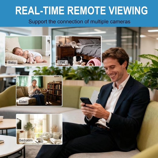 Mini beveiligingscamera, 1080P HD WiFi binnen-/buitencamera voor thuis (geschikt voor babyverzorging, huisdierbewaking of oppassen), bewaking op afstand via een mobiele app (geschikt voor iOS/Android, alleen video). — afbeelding 2