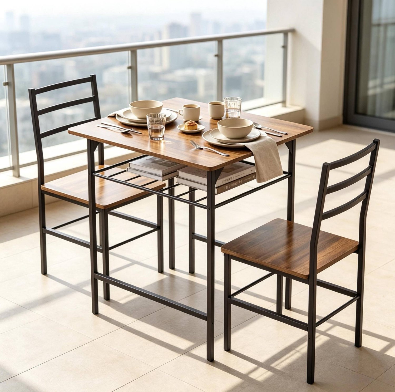 CHICFURN Eettafelset - 2 personen - ruimtebesparend - 3-delig - zwart