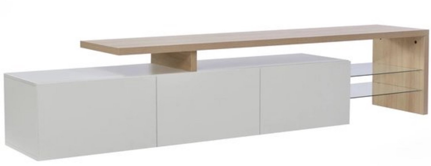 Gudalio TV-meubel - TV kast - Woonkamer - LED verlichting - Opbergruimte - Glazen Planken - Modern - 42 x 200 x 39 cm - Hout - Wit