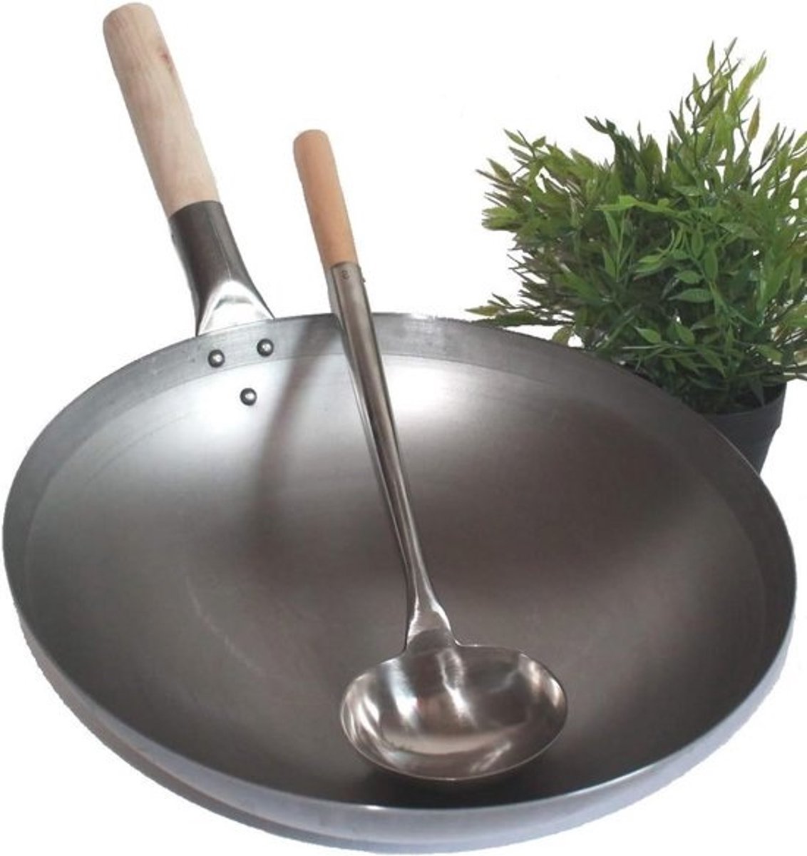 Wok Set 40 cm Ø met Woktroffel - Koolstofstaal voor Gas- en Inductiekoken