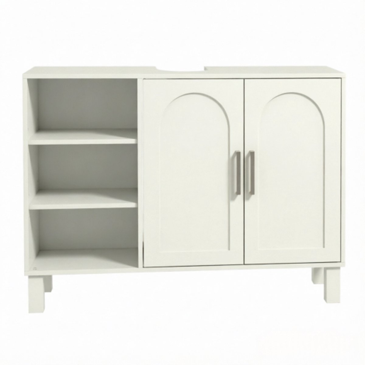 Badkamerkast - Wastafelonderkast met open planken - dubbele deuren - U-uitsparing - verstelbare planken - badkamer - 90x30x63cm - crème