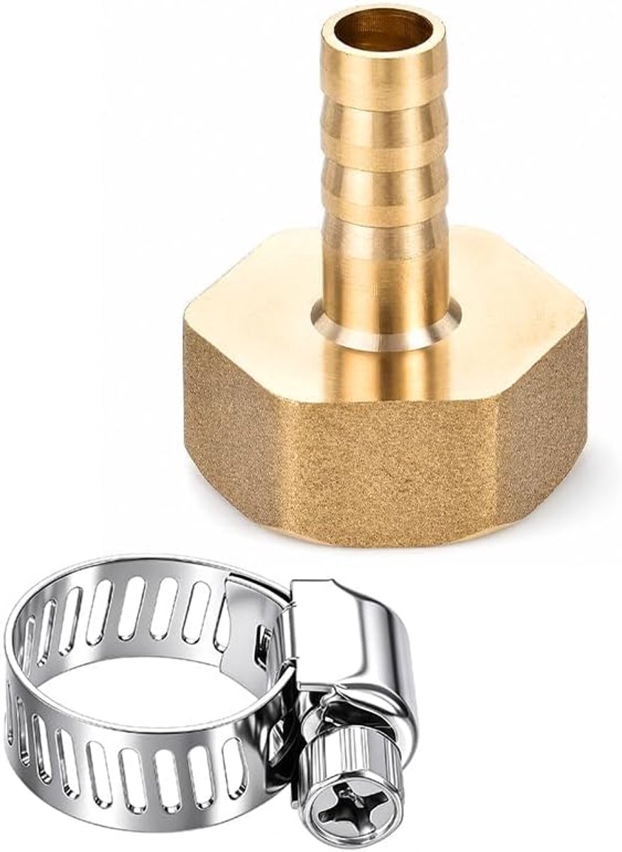 (G3/4 x 10 mm) slangaansluiting van messing, baardaansluiting voor slang, adapter met schroefdraad vrouwelijk G3/4 | Waterdichte verbinding, massief messing behuizing, veilige spanning, gebruik voor water-, lucht- en olieafvoer