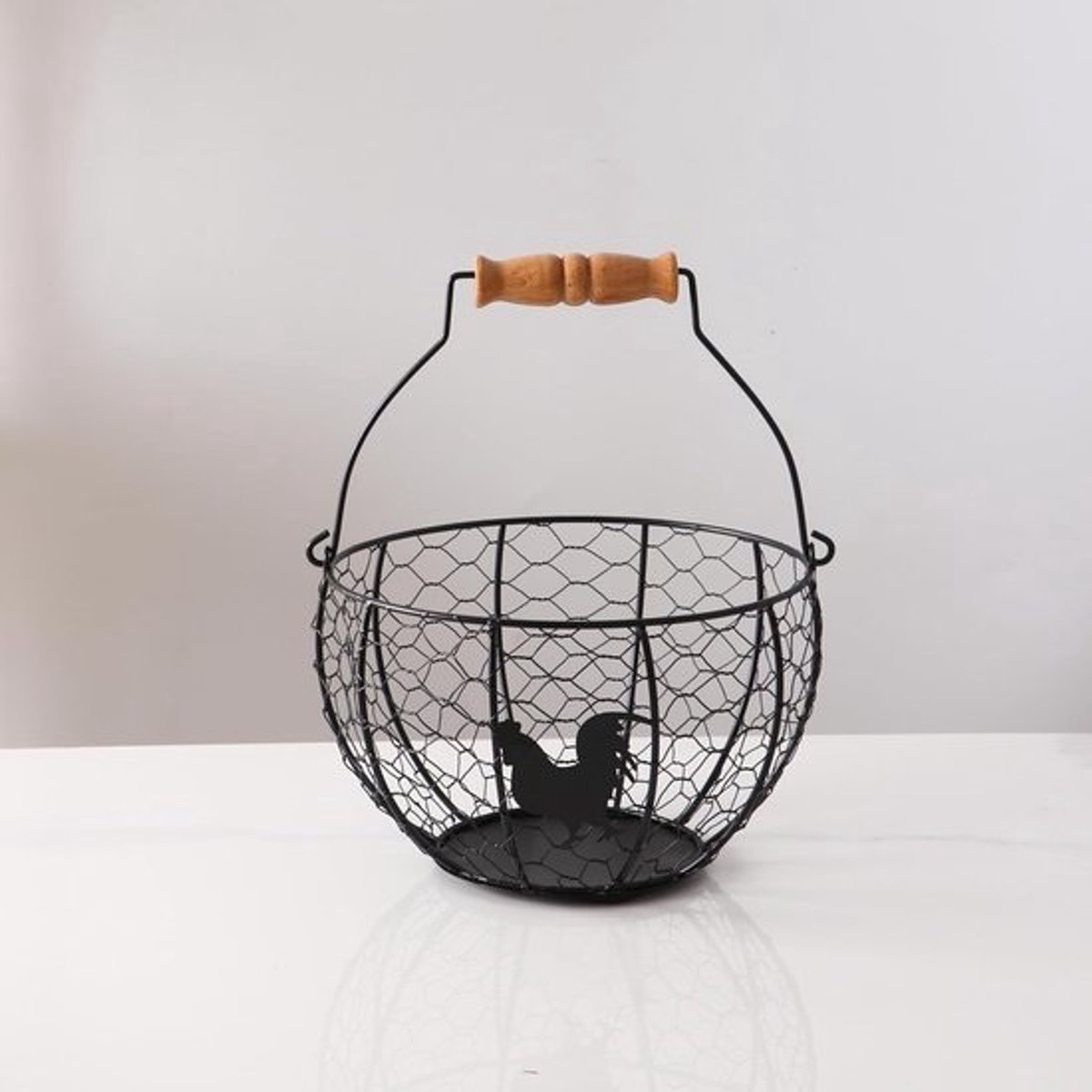 Eieren Verzamelen Mand - Draadmand Keuken - Keuken Opslag - Vintage Stijl - 20 x 20 x 13 cm - Zwart