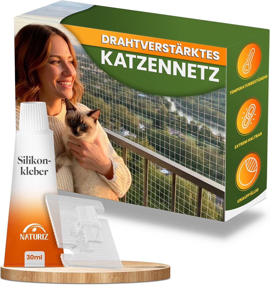 Kattennet balkon 3 x 4 m - versterkt transparant/wit - inclusief kleefhaken - veilig voor katten - ShopVlot