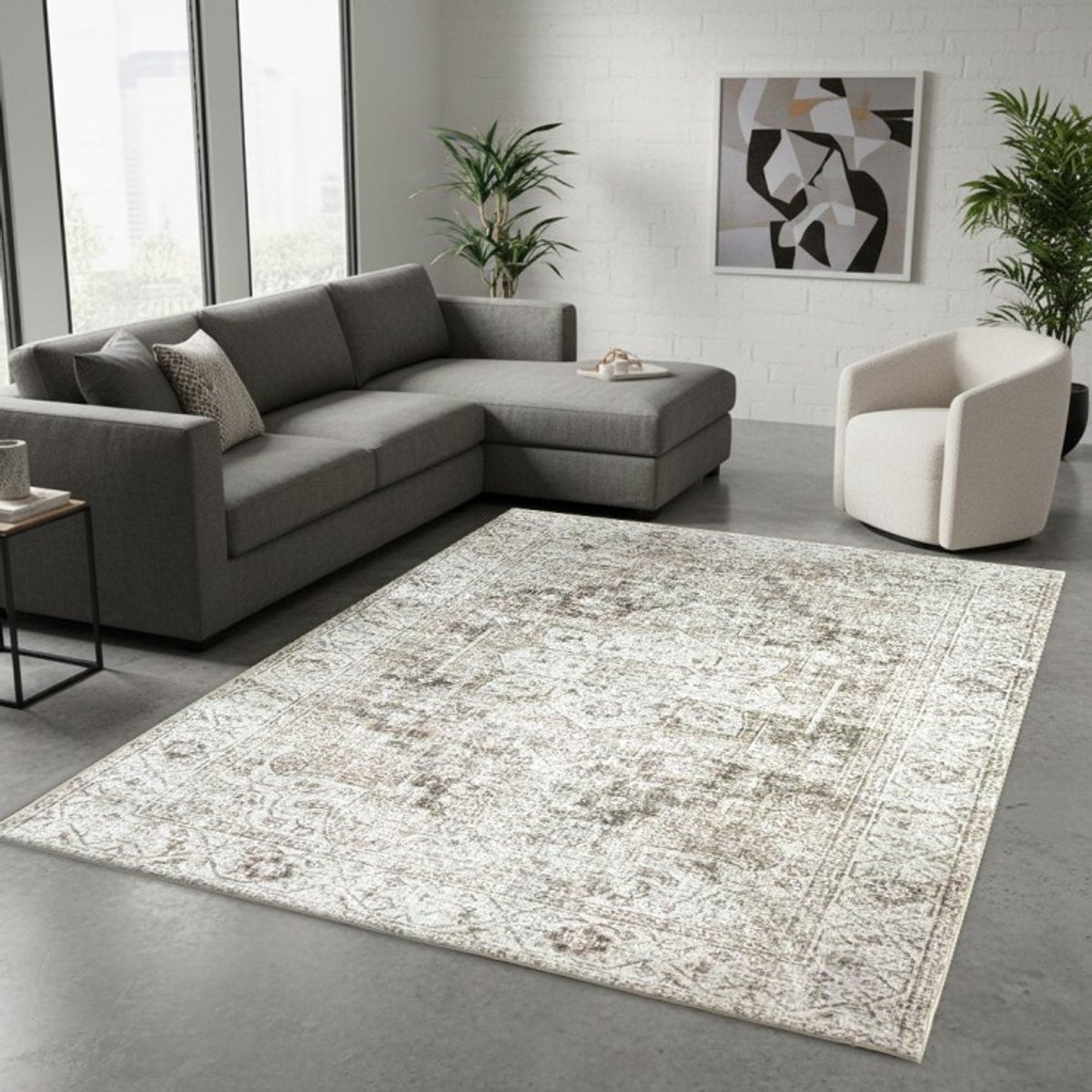 TapisTrend Oosters tapijt Beige 160x220 cm Vintage met gepatineerd medaillon voor woonkamer, slaapkamer en eetkamer