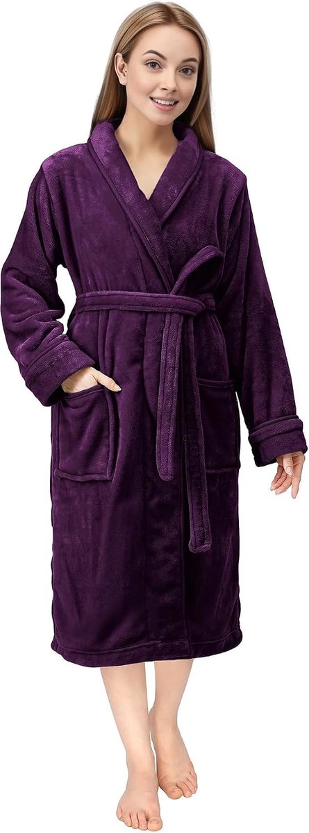 Threads Luxe Jurkenjurk voor Vrouwen Super Soft Fleece Badjas Gezellige Sjaalkraag Loungewear en Nachtkleding