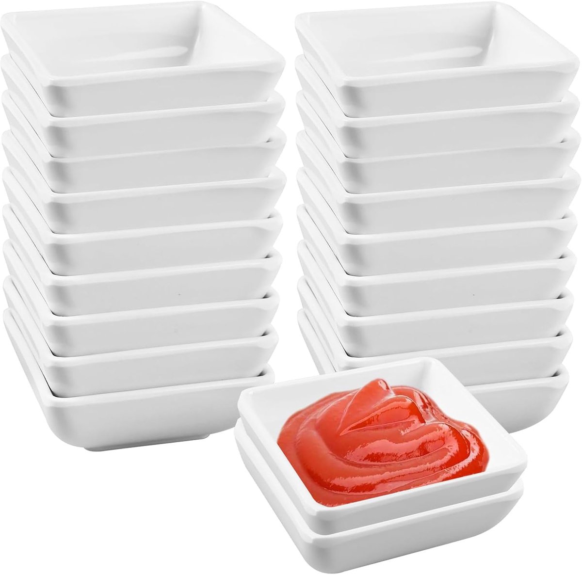 20 stuks 7,2 x 7,2 x 2,5 cm, kleine kommen, dipschalen, sausschaaltjes, serveerschalen voor sauzen, BBQ-Saus, ijs, voorgerechten, desserts, party, saus, dipping