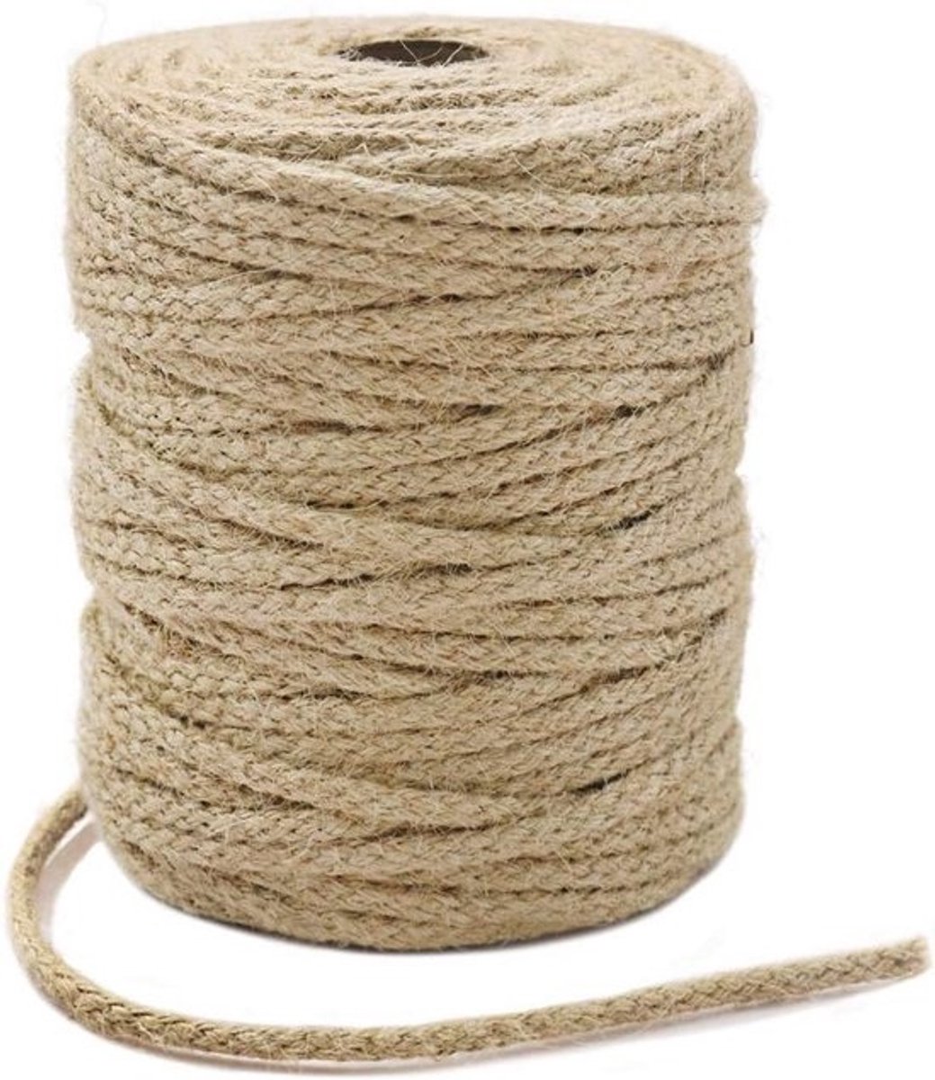 Natuurlijk Jute Touw 61 Meter (200ft) - 8-Draads Geweven voor Knutselen, Macramé en Tuinieren