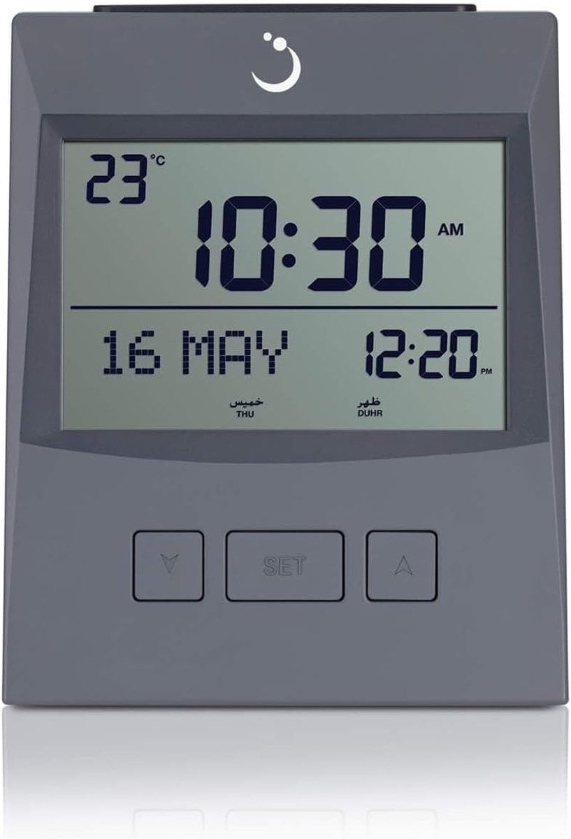Azan Klok CS-13 Tafelklok, Automatisch Athan Gebedsalarm Grijs