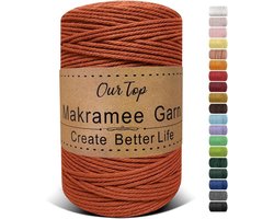 OurTop Macramétouw, 3 mm x 300 m, macramégaren voor knutselen, wandtapijt, boho-decoratie (baksteenrood) - ShopVlot
