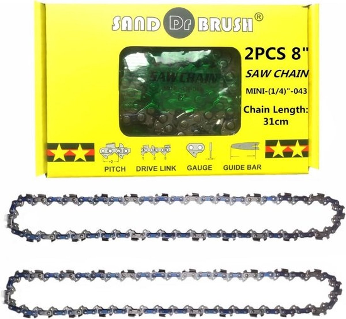 2 Stuks Zaagkettingen voor 8 Inch Accu Mini Kettingzaag - 1/4 Inch Steek & 48 Schakels