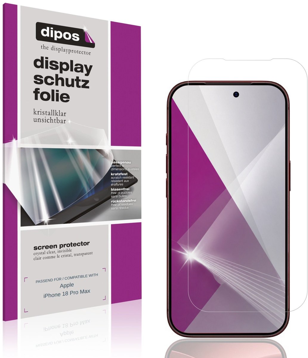 dipos – 4x Beschermfolie geschikt voor Apple iPhone 18 Pro Max | Krasbestendige & heldere Screenprotector Ultra-Thin