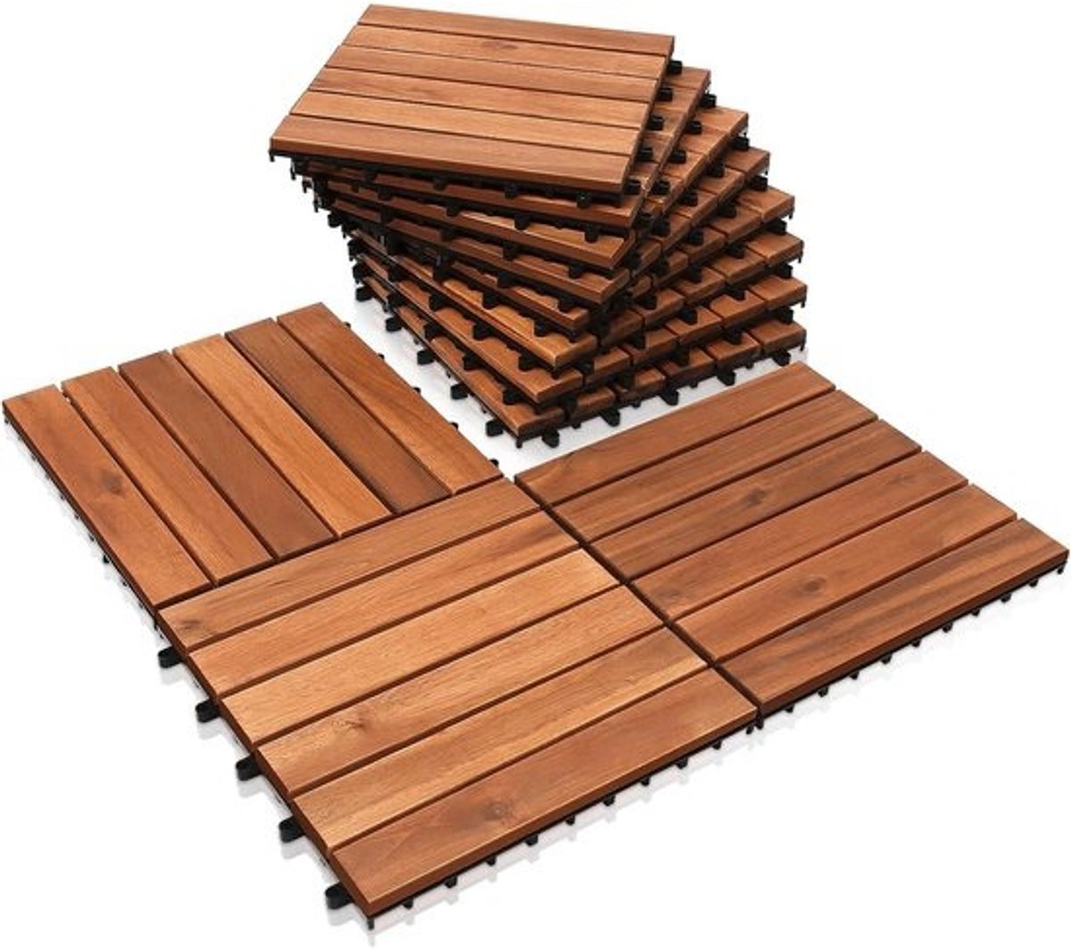 Houten Balkon Tegels - Terrasvloer Buiten - Balkon Vloerbedekking - FSC-gecertificeerd Acaciahout - 30x30cm 55 stuks - 6 Latten