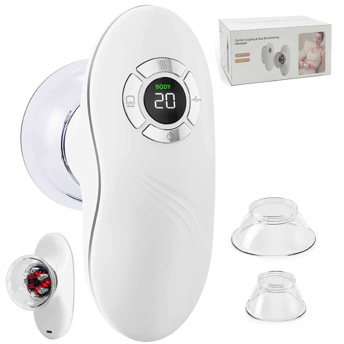 Massagegerät Gua Sha Schröpfgerät Elektrisch, EMS Massagegerät,Vakuum Massagegerät mit 9-stufiger Saugkraft,EMS-Mikrostromfunktion,Rotlicht-Wärmefunktion, 20-Min-Timer, für Rücken, Schultern, Bauch, Arme und Beine