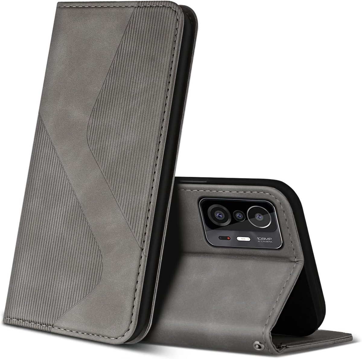Hoesje voor Xiaomi 11T / 11T Pro, PU Kunstleer Bookcase Telefoonhoesjes met [Kaartsleuven] [Stand], Flip Case Beschermhoesje voor Xiaomi 11T / 11T Pro (Grijs)