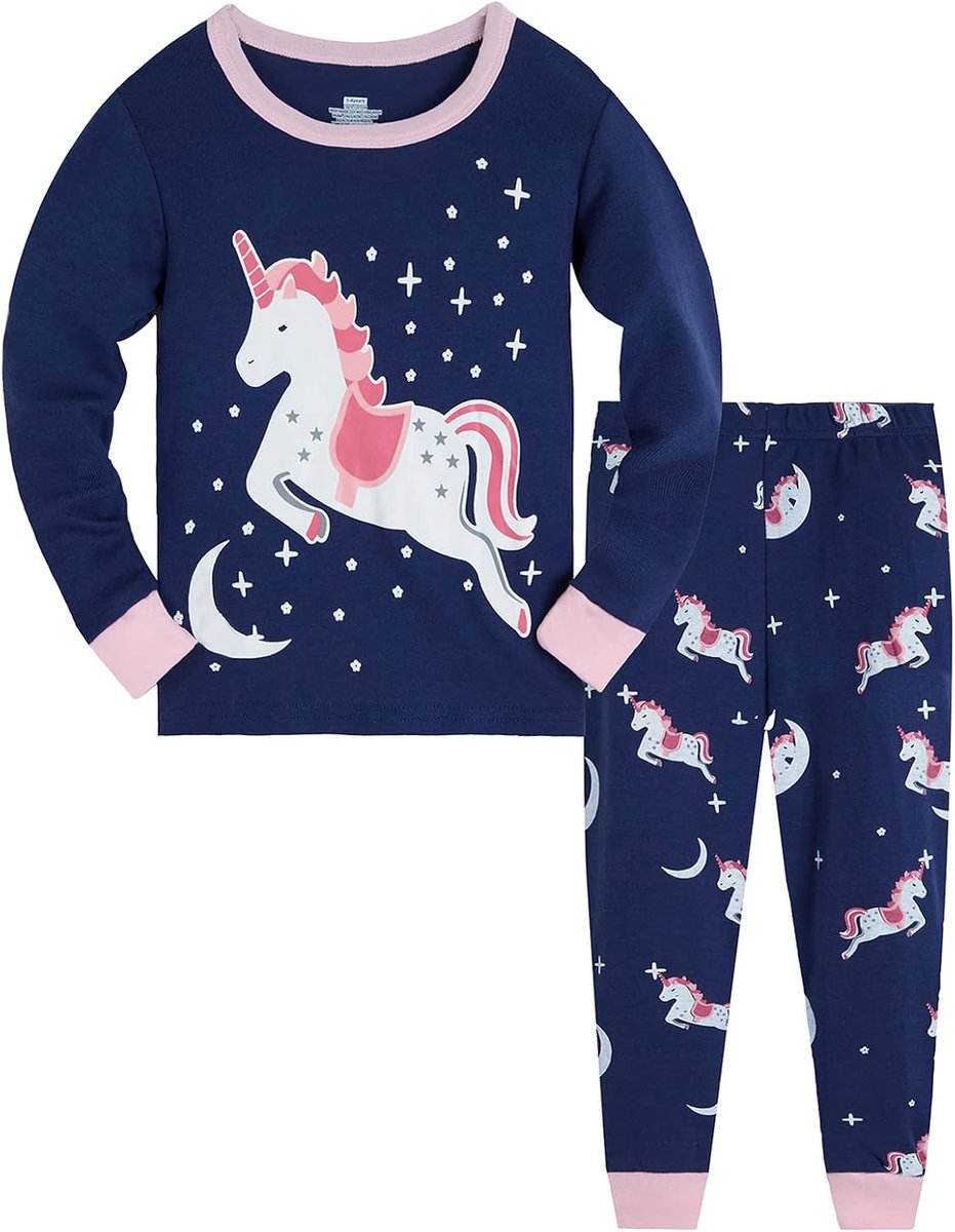 katoen, eenhoorn, lange mouwen, tweedelige pyjamaset, schattige panda, kindernachtkleding, winter, Kerstmis, pyjama, maat 1-12 jaar