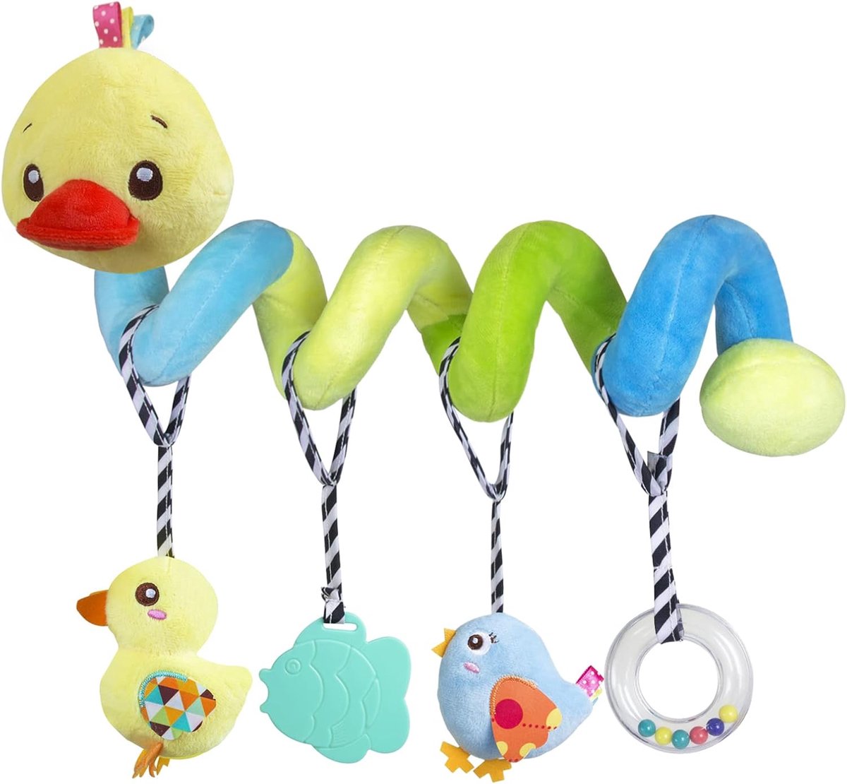 Baby Autozitje Activiteit Spiraal Pluche Wandelwagen Speelgoed Bar, Hangings voor Jongen of Meisje (Eend)
