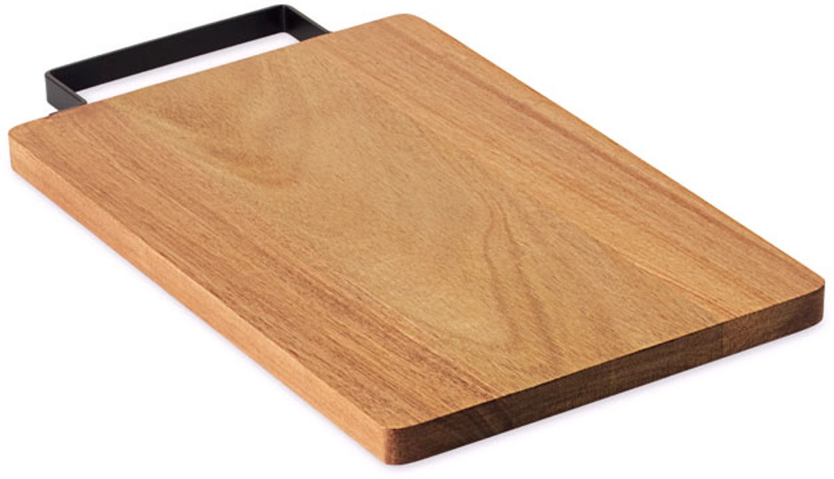 Luxe design Acaciahouten snijplank met roestvrij stalen handvat.