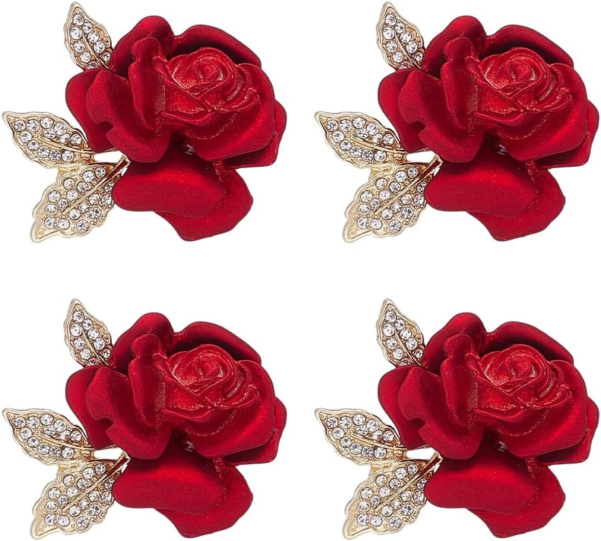 4 stuks roségouden legering emaille broche met strass bloemenpatroon reverspin roze rood 3D kostuum accessoires