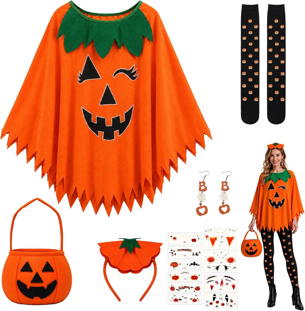 Pompoenkostuum dames, 14 stuks Halloween-kostuums voor