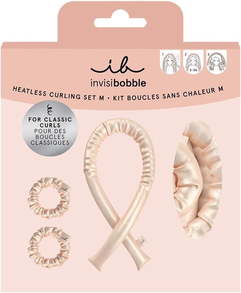 Heatless curls - Rosé - Zijdehaar krulset voor lang en medium haar - Hittevrije krultang met elastiekjes - Voor comfortabele krullen zonder hitte
