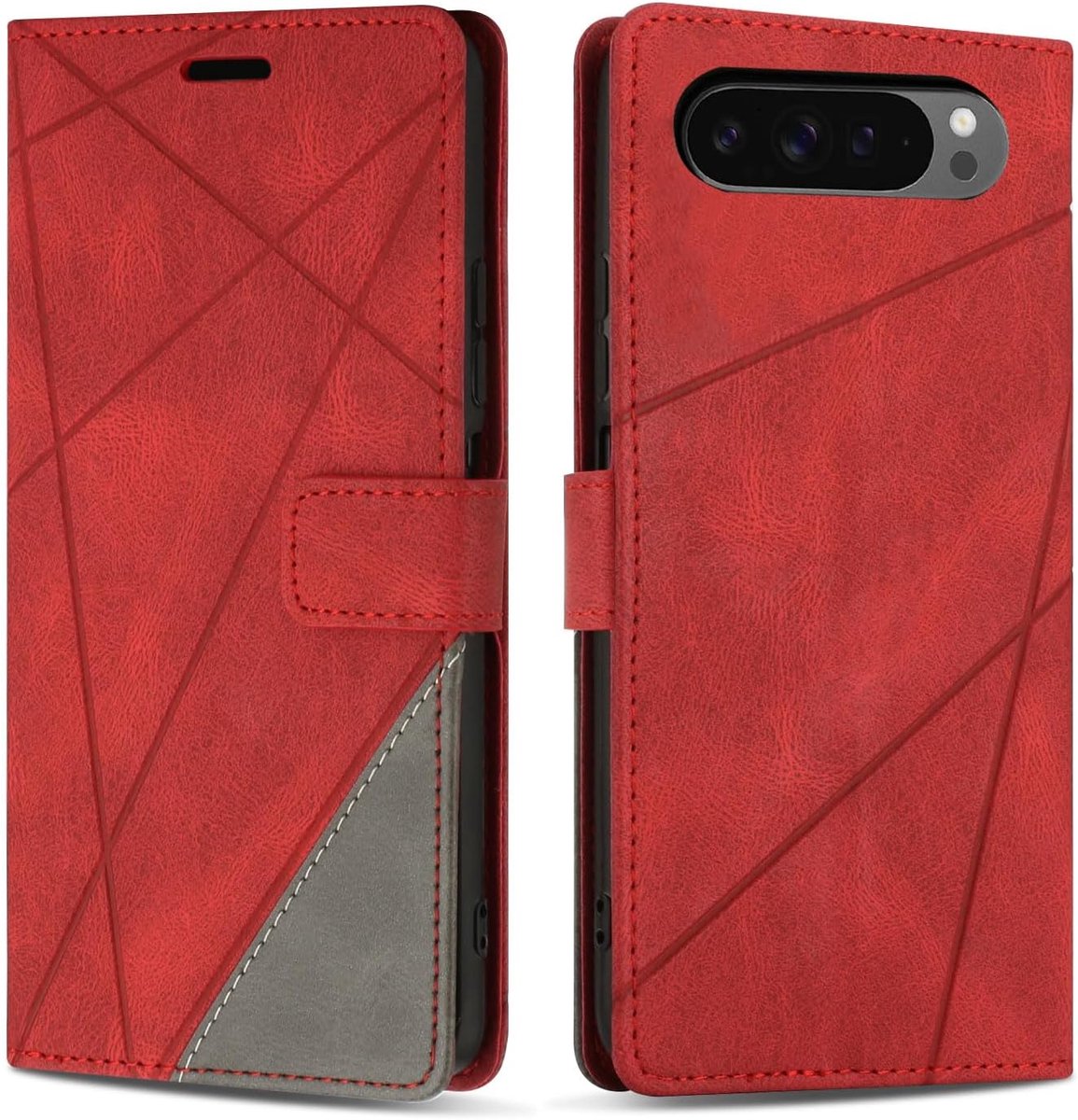 Hoesje voor Google Pixel 9 Pro/Google Pixel 9, Premium Lederen Portemonnee Beschermhoes Telefoonhoesjes met Kaartenvakken Beschermhoesje voor Google Pixel 9 Pro, Rood
