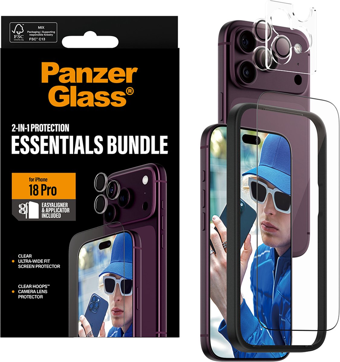 PanzerGlass 2 in 1 iPhone 18 Pro screenprotector bundel