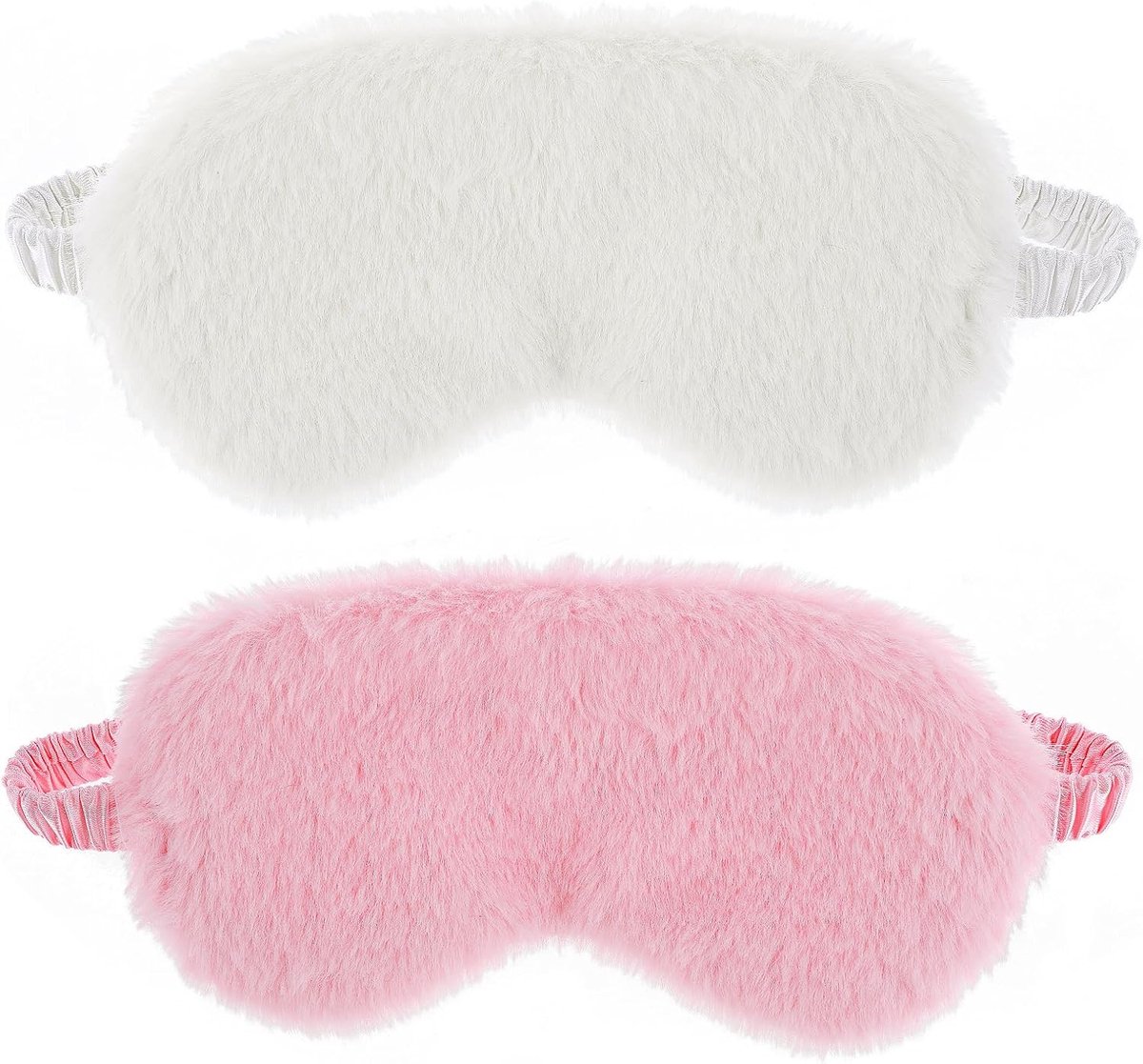 2 stuks pluche pluizig oogmasker zacht slapen blinddoek oogbedekking comfortabele harige nepbont slaapmasker satijnen dutje nacht oogmasker voor vrouwen mannen cadeau (wit, roze)