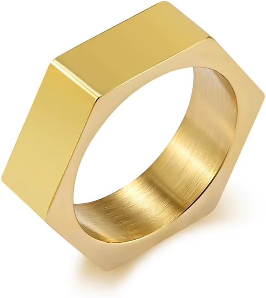 Herenring van roestvrij staal met zeshoekige band, 6 mm breed, geometrische platte rand, modieuze herenring