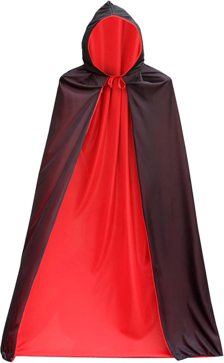 Vampiercape, Halloween-kostuum, cape met capuchon, voor jongens en meisjes, Halloween, vampiercape met capuchon, zwart-rode cape met capuchon en 20 tijdelijke tatoeages, cosplay voor