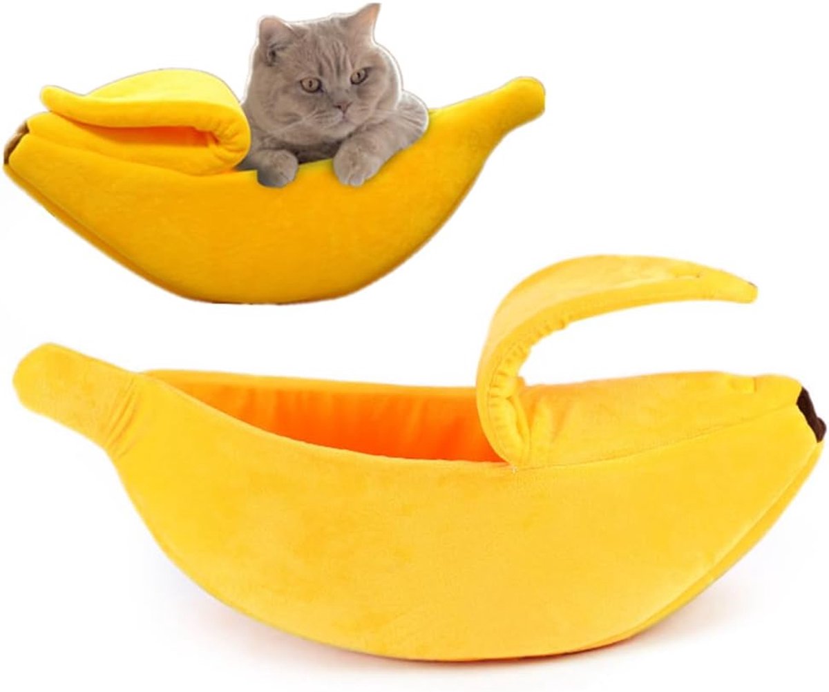 Creatief Banaanvormig Bed voor Hond en Kat, Schattig, Warm en Zacht Huisdierbed (L)