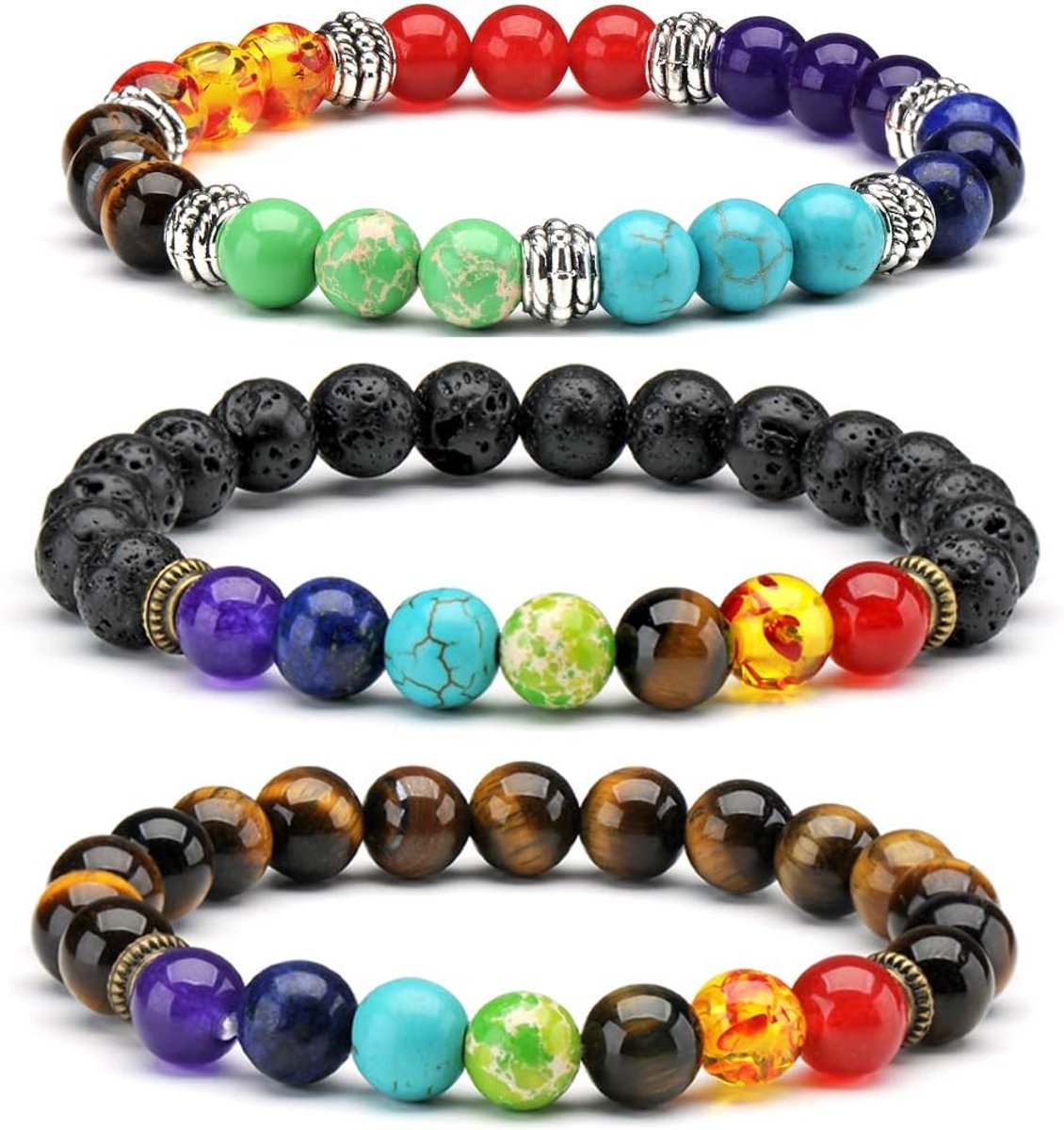 3 x Halfedelstenen Armband 7 Chakra Reiki Energie Meditatie Healing Yoga Armbanden Balans Armbanden