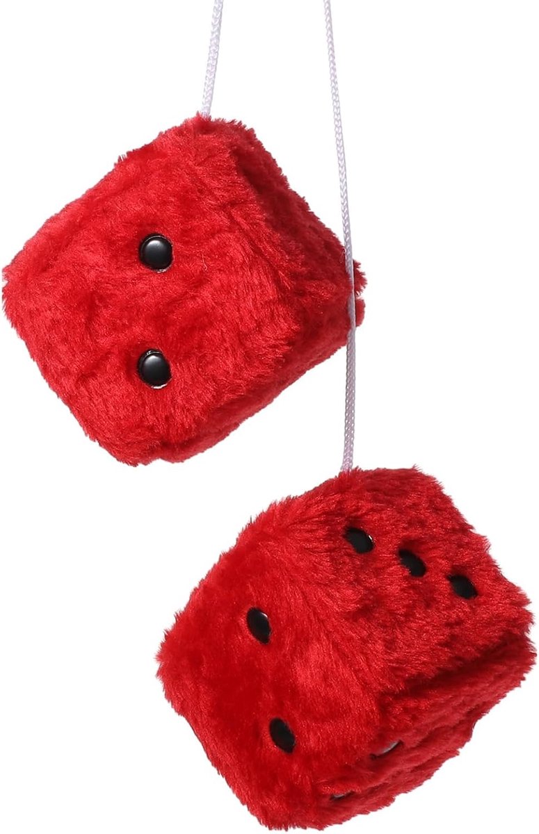 Dobbelstenen voor Autospiegel, Paar Retro Pluche Dobbelstenen voor Achteruitkijkspiegel met Witte Stippen voor Auto Interieur Hangende Ornament Decoratie (Rood)