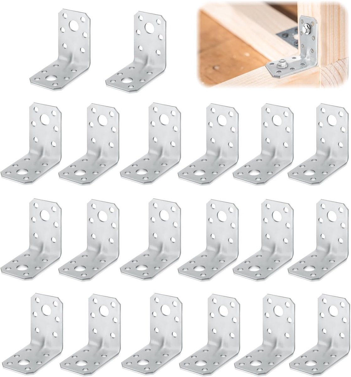 Hoekverbinders met Rafters, 50 x 50 x 35 x 1.8 mm, 20 Stuks, Stalen Hoekplaat voor Zware Belastingen, Verbindingselementen voor Hout, 90° Constructiehoek, Duurzaam en Betrouwbaar