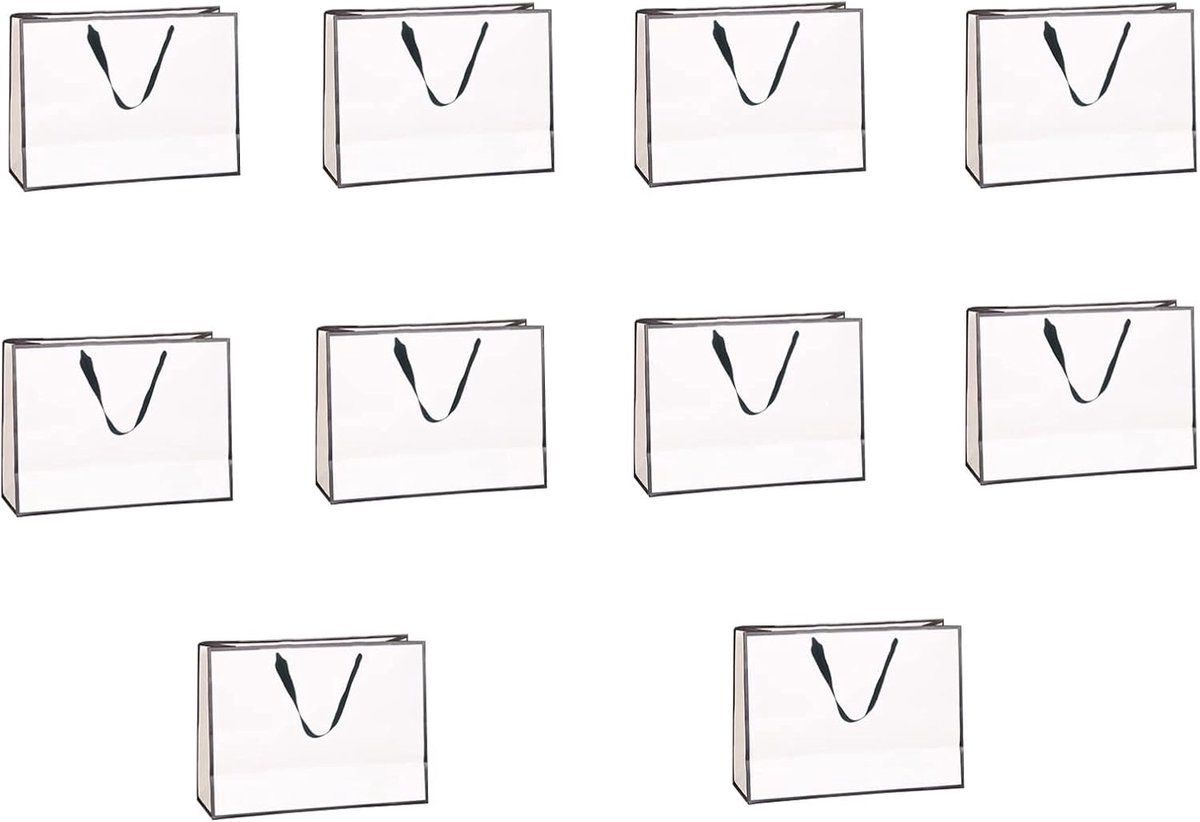 10 stuks Witte Papieren Zakken,Papieren Feestzakken,Papieren Zakken Met Handgrepen,Witte Geschenkzakken,Voor Het Verpakken en Geven Van Cadeautjes 28x20x10cm (wit)