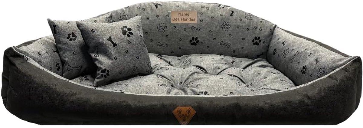 Wasbaar orthopedisch hondenbed, hondenkussen, hondensofa, hondenmand voor kleine, middelgrote en grote honden, S - XXL, gepersonaliseerd met naam (XL, zwarte poten)