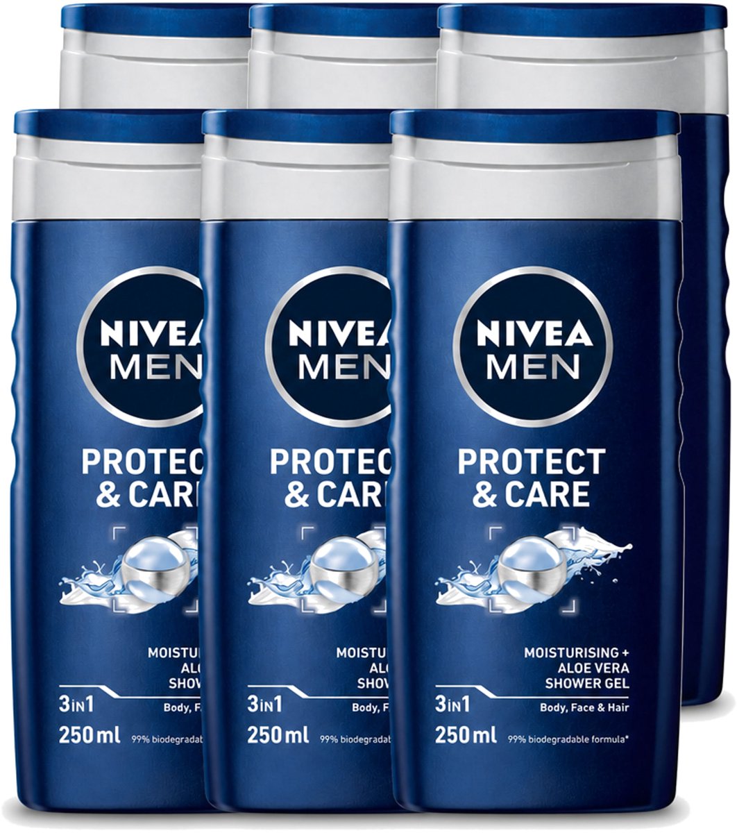 6 x Nivea - Men - Douchegel - Protect & Care - Met Aloe Vera 250 ml - Voordeelverpakking - 6 stuks
