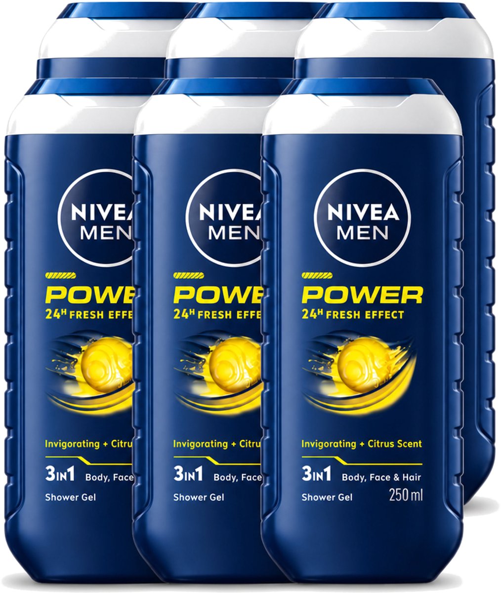 6 x Nivea - Men - Douchegel - Power Refresh - 250 ml - Voordeelverpakking - 6 stuks