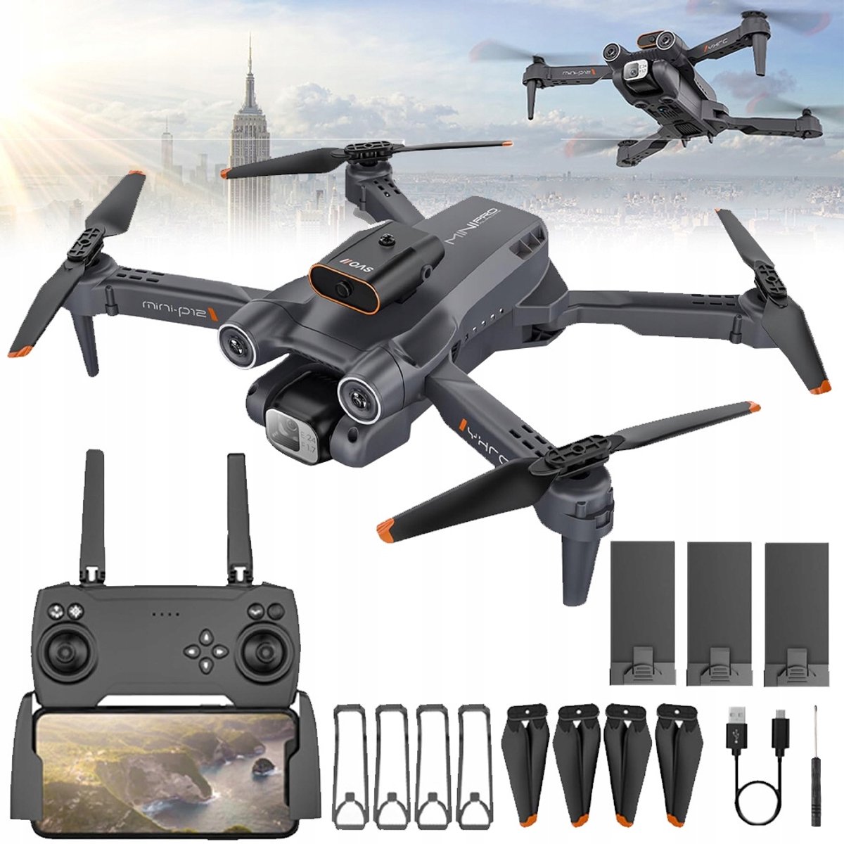Opvouwbare Drone Met 720p HD Dubbele Camera – 90° Verstelbare Hoek – FPV Real-Time Transmissie – Intelligente Obstakeldetectie – 360° Flips – Hoogtebehoud – 3 Accu's – Bereik Van 150 m – Zwart