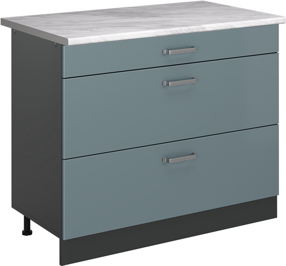 Vicco Keukenonderkast R-Line, Blauw-grijs/Antraciet, 100 cm marmer werkblad