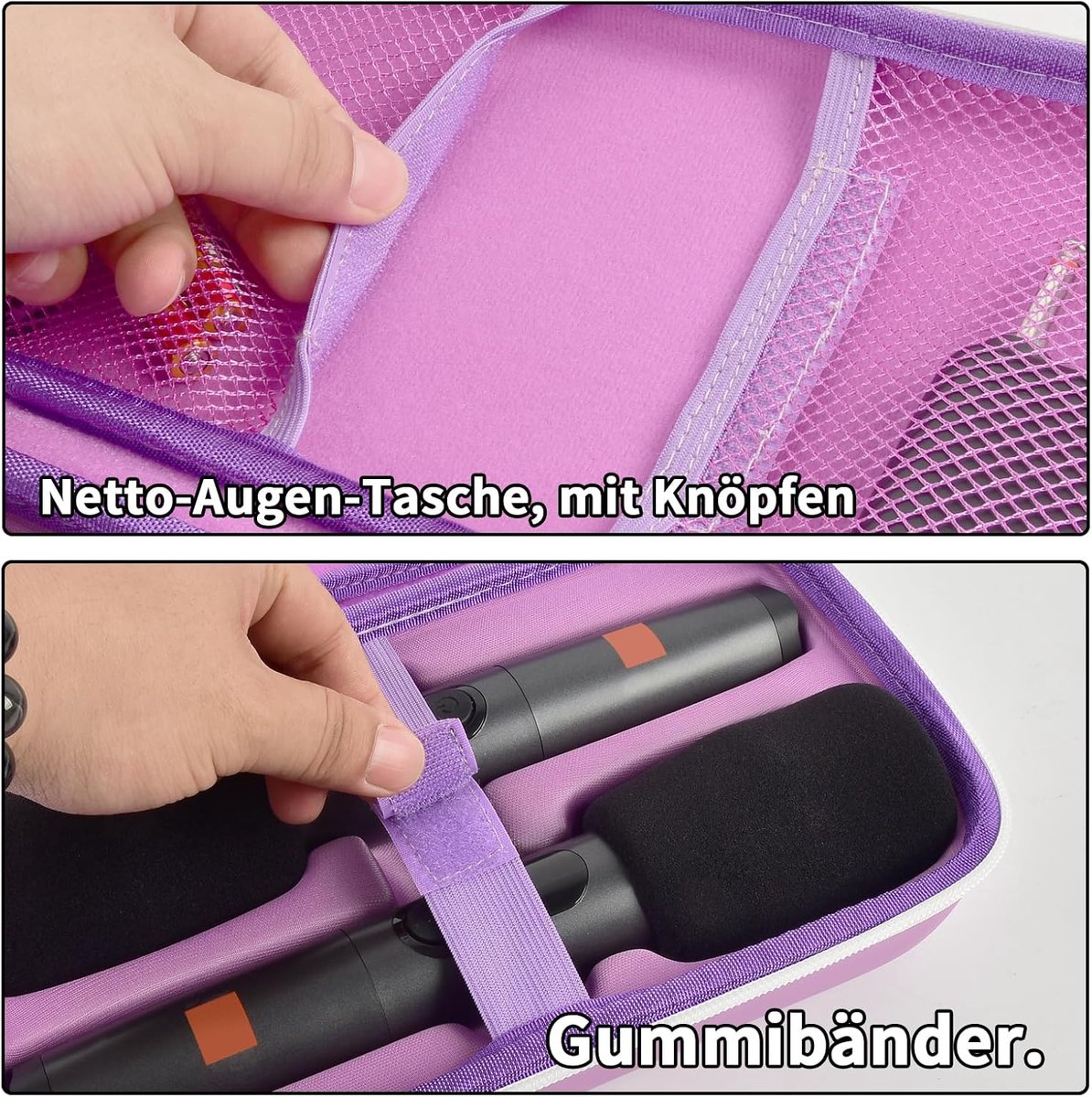 Microfoonbehuizing voor JBL PartyBox & twee-microfoonsysteem, schokbestendige karaoke-microfoons reisopbergdoos met microfoon schuimrubberen deksel, houdt 2 microfoons, adapter, oplader