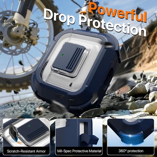 Voor AirPods 4 generatie Case Cover 2024, militair schokbestendig, zacht TPU zeer transparant anti-vergelend voor AirPods 4 Case met reinigingsset en schattige ronde gesp, Blauw — afbeelding 3
