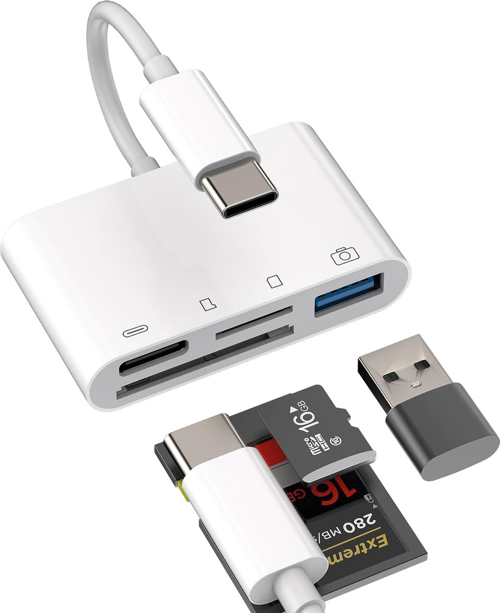 Voor iPhone15 Pro Max Plus (4in1) USB C Hub Type C Usb TF Micro SD Kaartlezer Adapter compatibel voor Samsung voor Apple voor iPad MacBook Muis Toetsenbord Camera Geheugenkaart Flash Drive Charger OTG