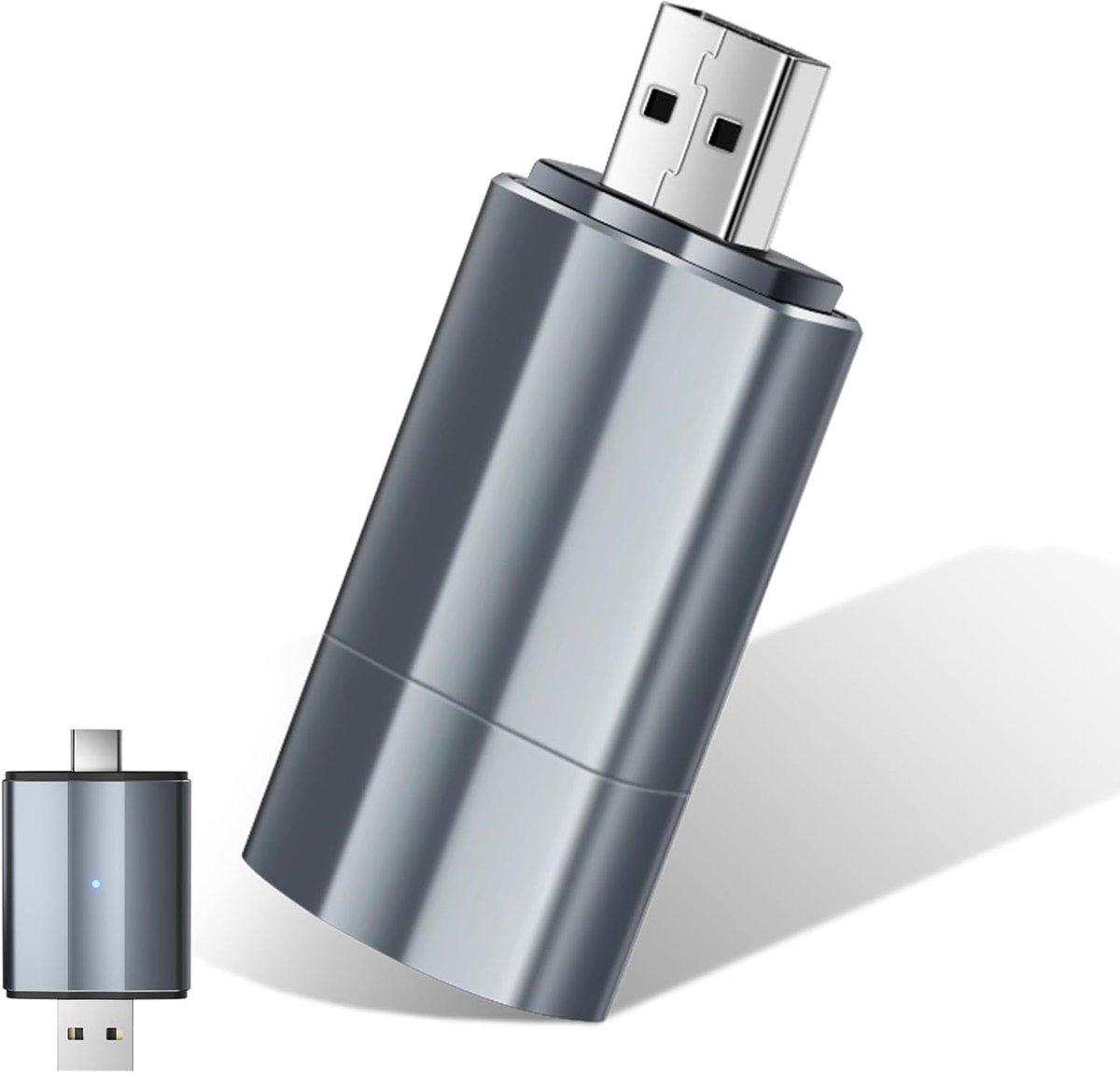 Draadloze Carplay Adapter, 2025 Android Auto Wireless Mini Edition voor iPhone [Type-C en USB, Plug & Play] compatibel met voertuigen, draadloze adapter 2-in-1, 5GHz WiFi, zilver