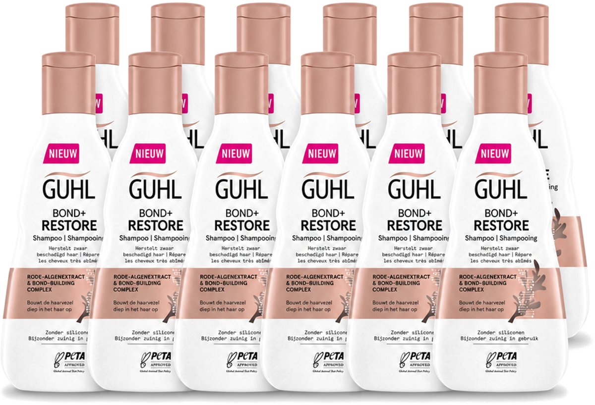 12 x Guhl - Shampoo - Bond+ Restore - 250 ml - Voordeelverpakking - 12 stuks